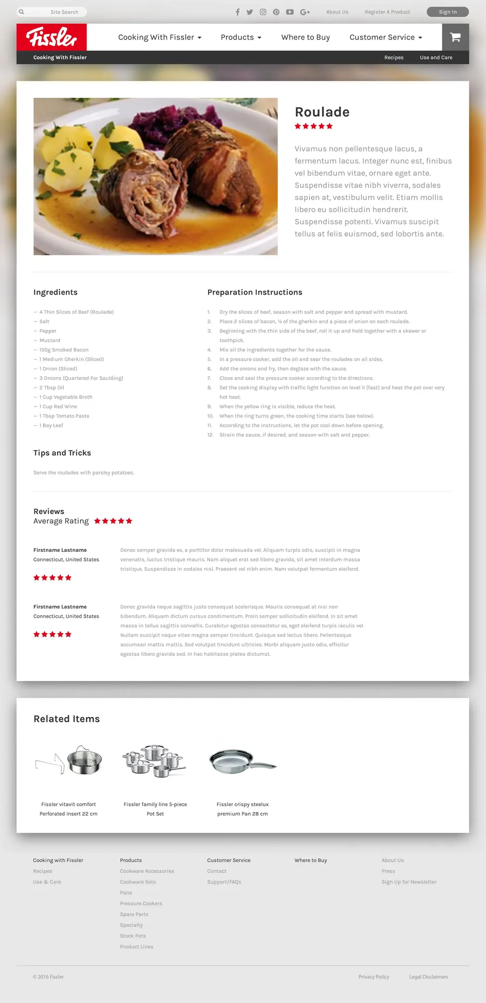 Fissler recipe page design